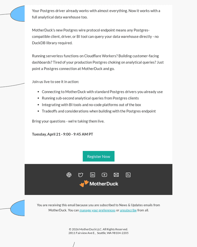 MotherDuck email from Thu, Apr 16, 2026
