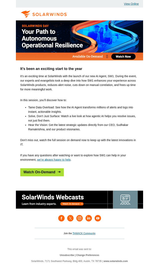 Get the latest SolarWinds updates On-Demand