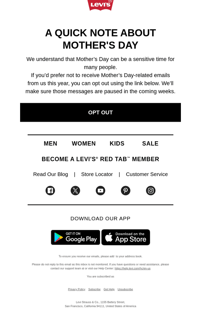 A note about Mother’s Day emails