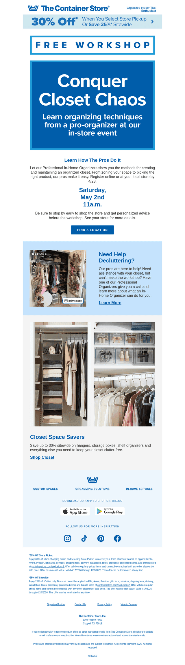 Just For You: Free Closet Organizing Workshop