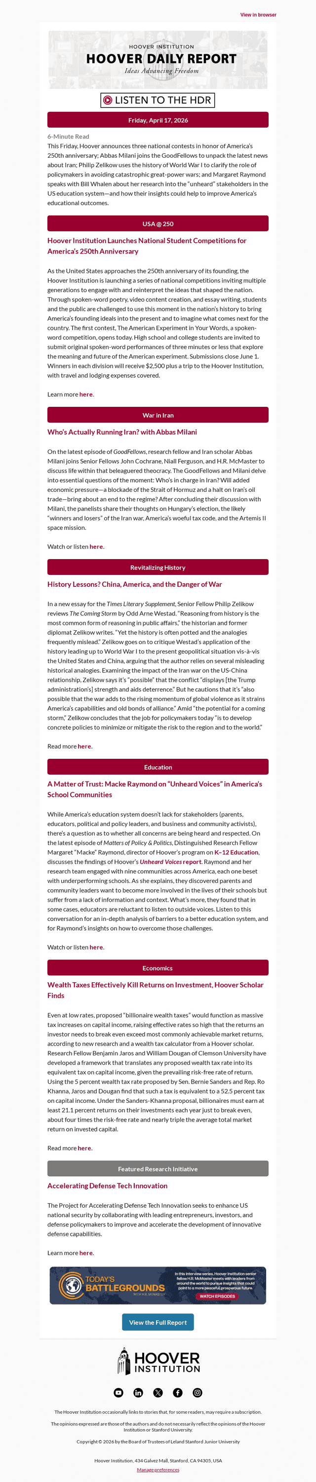 Stanford University email from Fri, Apr 17, 2026