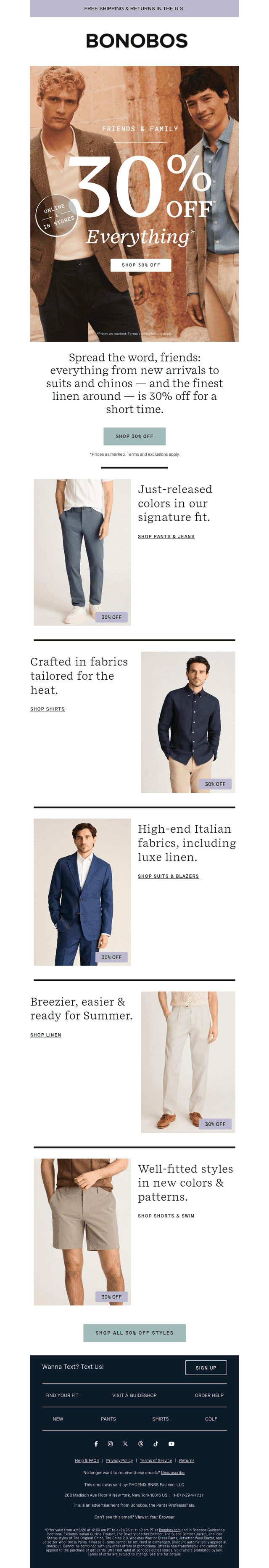 30% Off New Arrivals + Linen & Suiting