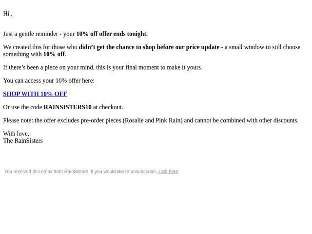 Your 10% offer expires tonight