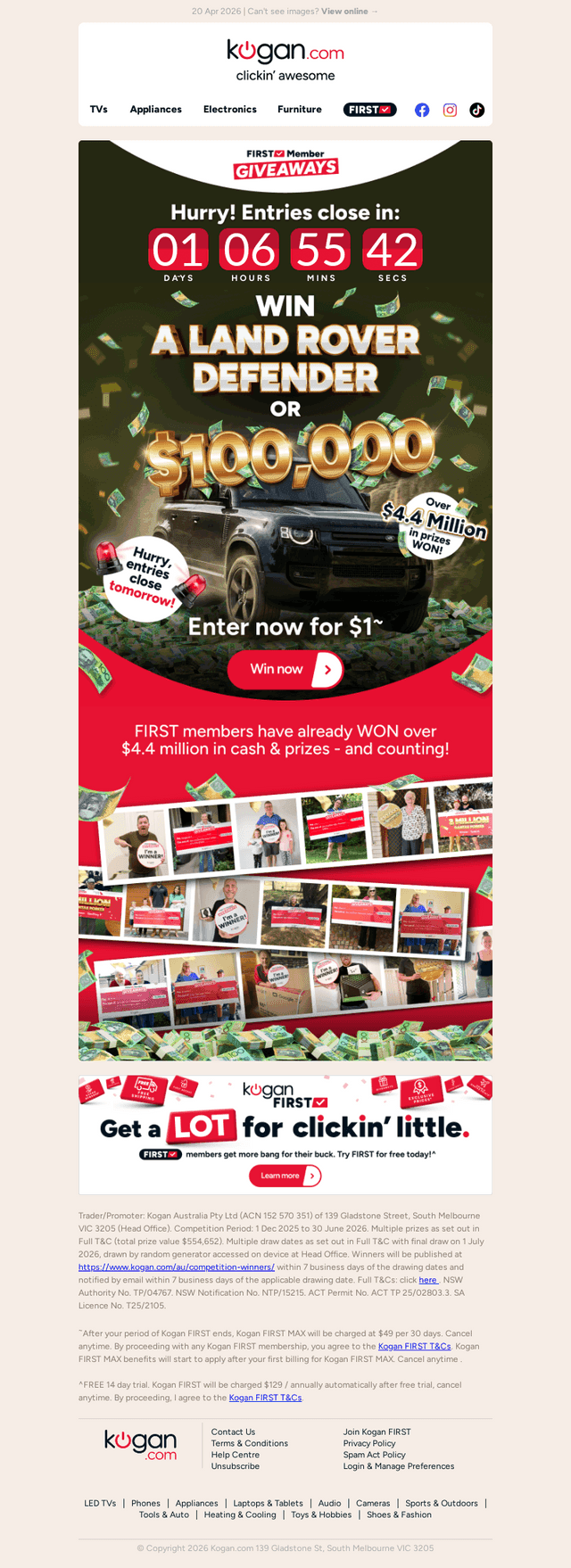 , FINAL HOURS to WIN a Defender or $100K! 🚨