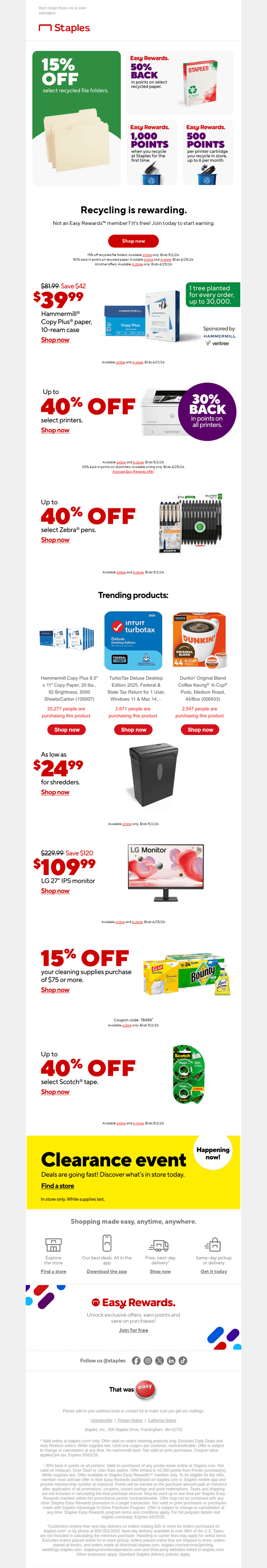 Staples email from Mon, Apr 20, 2026