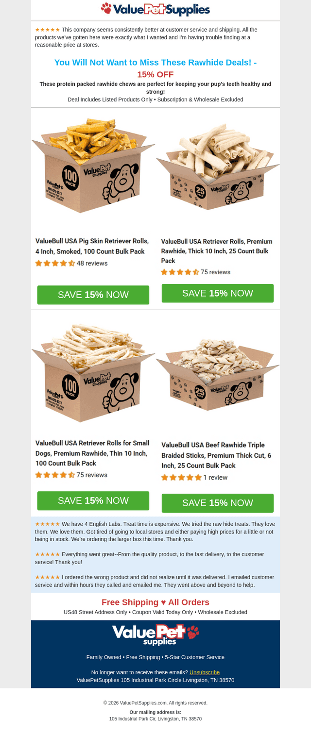 Protein Packed USA Rawhide Chews! - 15% Off