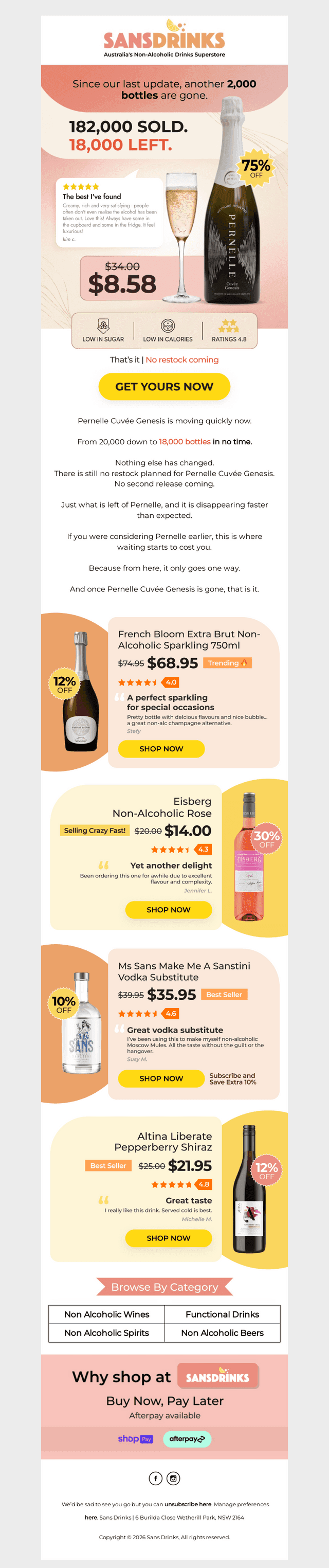 Update: Pernelle now down to 18,000 bottles
