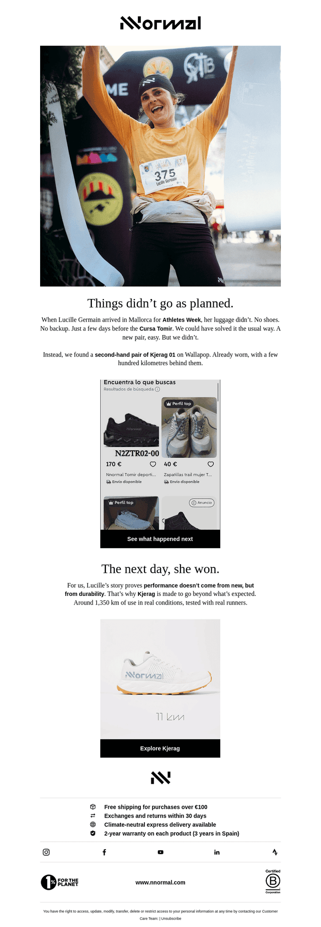 She raced in second-hand shoes.