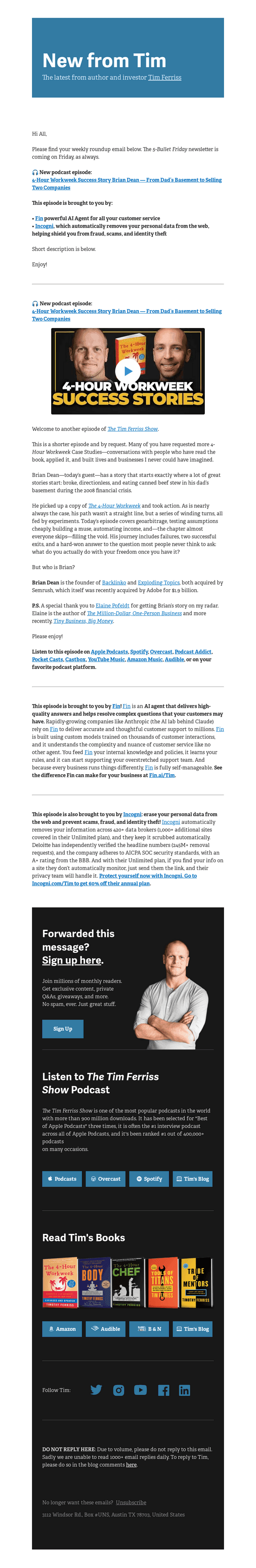 Tim Ferriss email from Tue, Apr 21, 2026