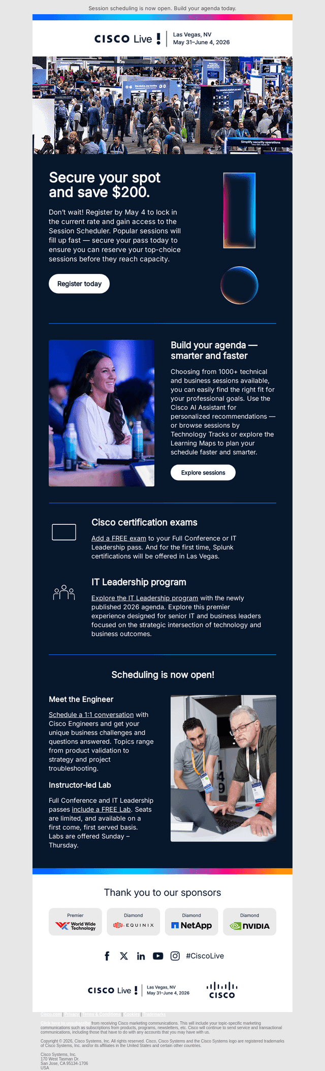 Don’t wait!  Save $200 on Cisco Live reg passes.