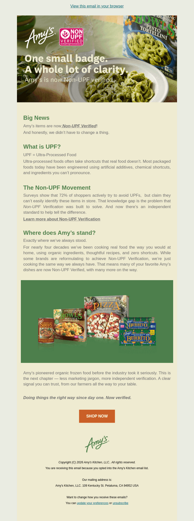 Amy's Kitchen email from Tue, Apr 21, 2026