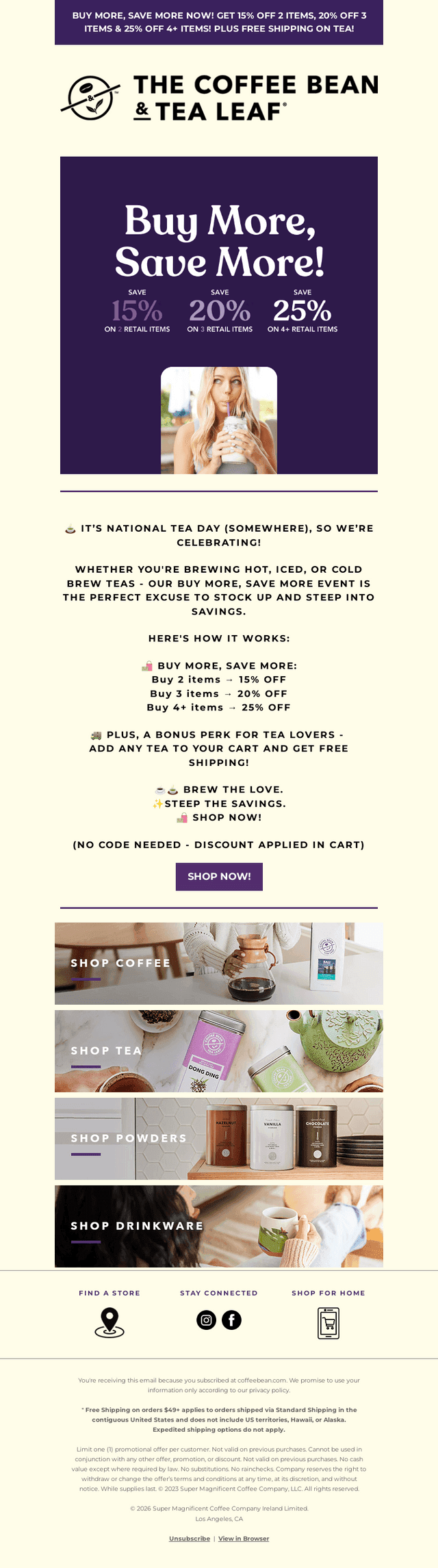 The Coffee Bean & Tea Leaf email from Tue, Apr 21, 2026