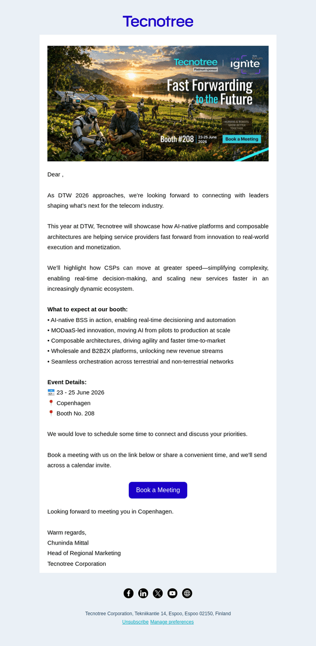 Tecnotree email from Wed, Apr 22, 2026