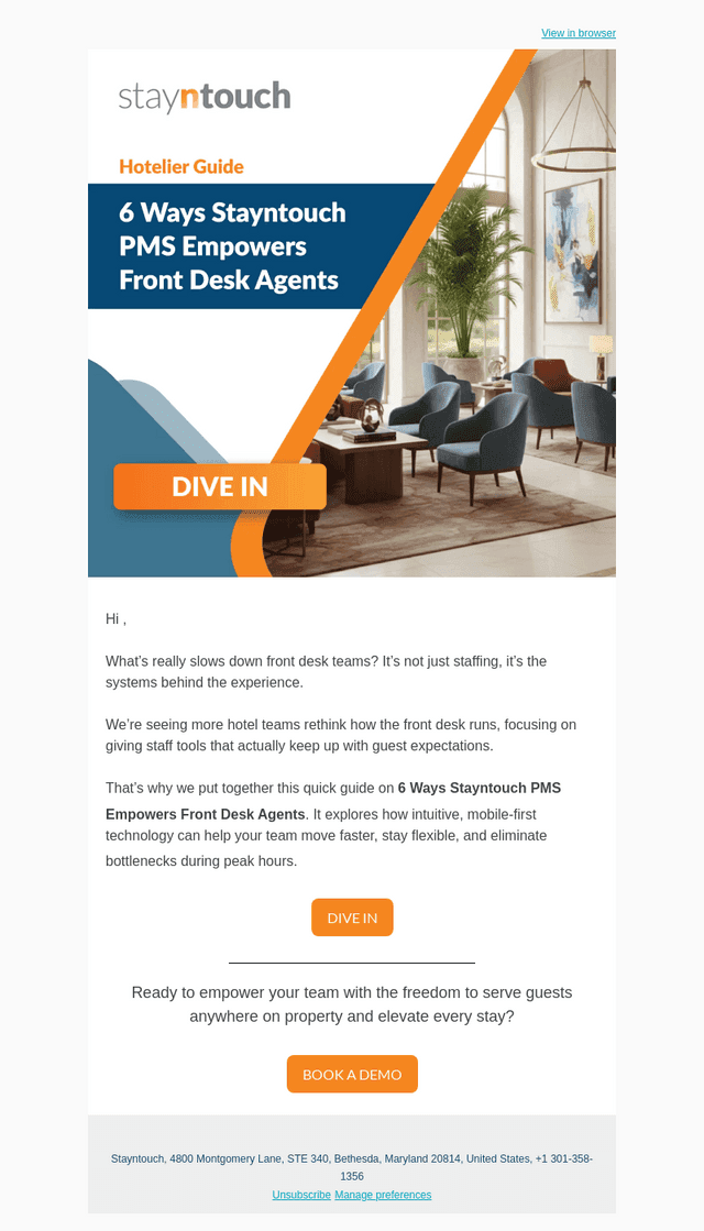 StayNTouch email from Wed, Apr 22, 2026