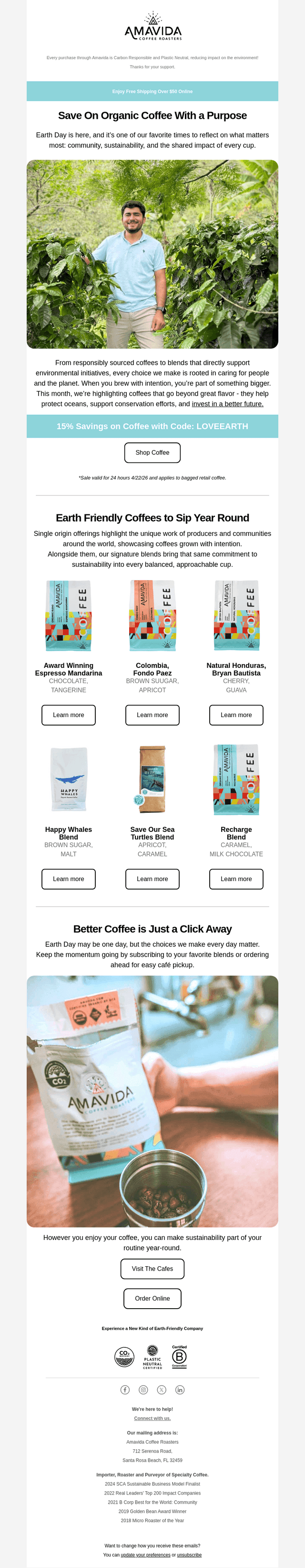 Amavida Coffee Roasters email from Wed, Apr 22, 2026