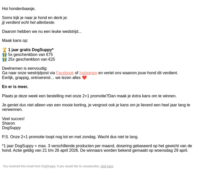 Win 1 jaar gratis DogSuppy 🎉