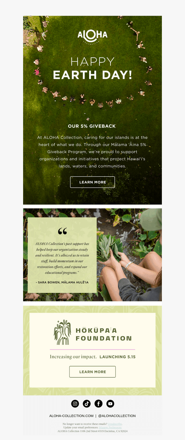 ALOHA Collection email from Wed, Apr 22, 2026