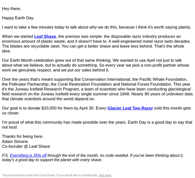 Leaf Shave email from Wed, Apr 22, 2026