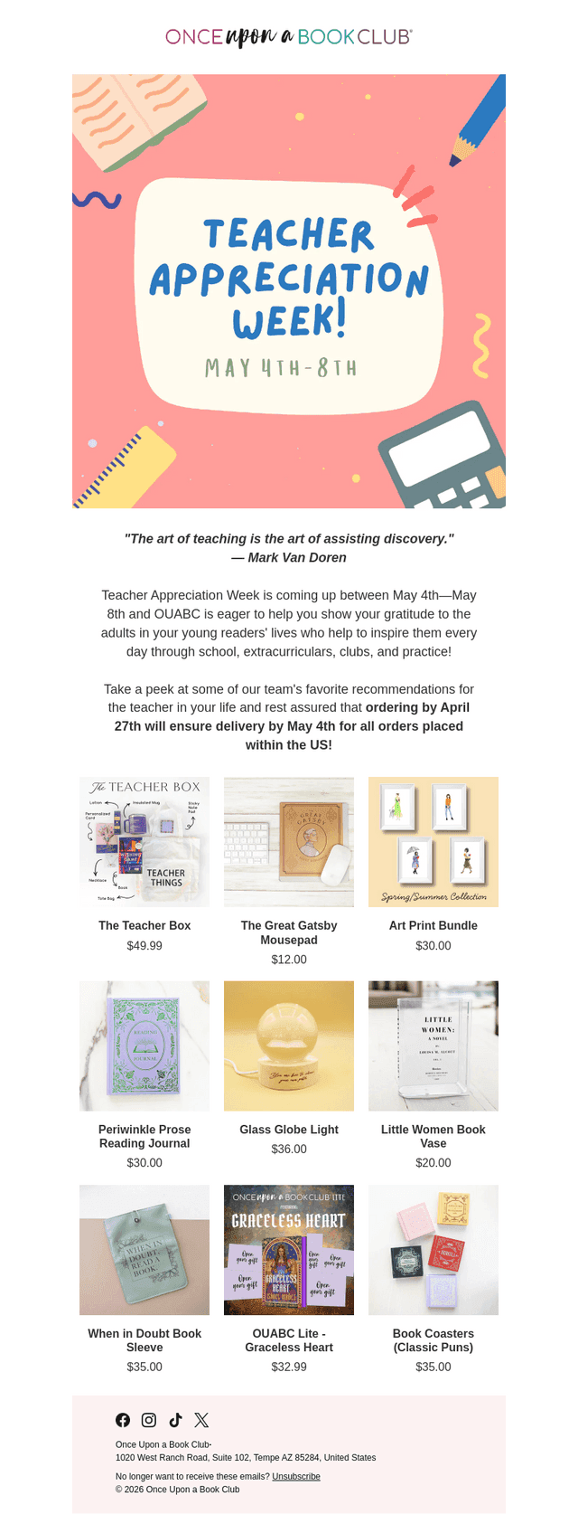 Once Upon A Book Club email from Wed, Apr 22, 2026