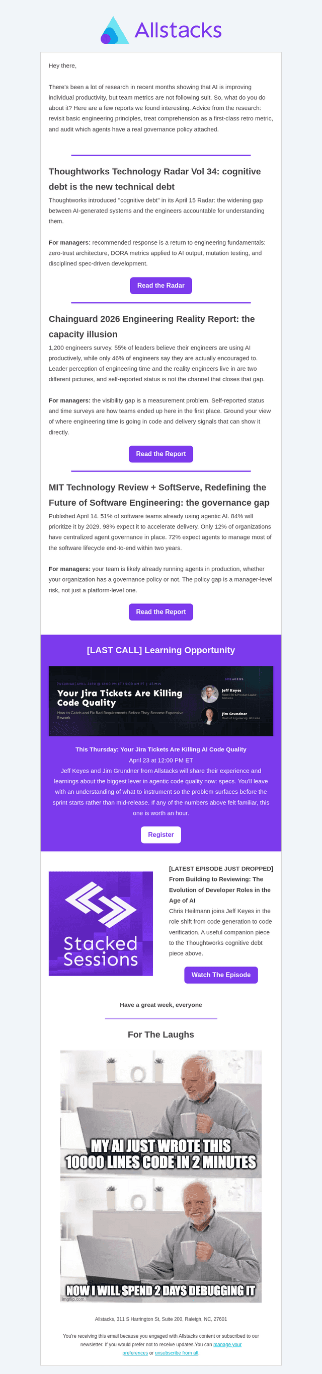 Allstacks email from Wed, Apr 22, 2026