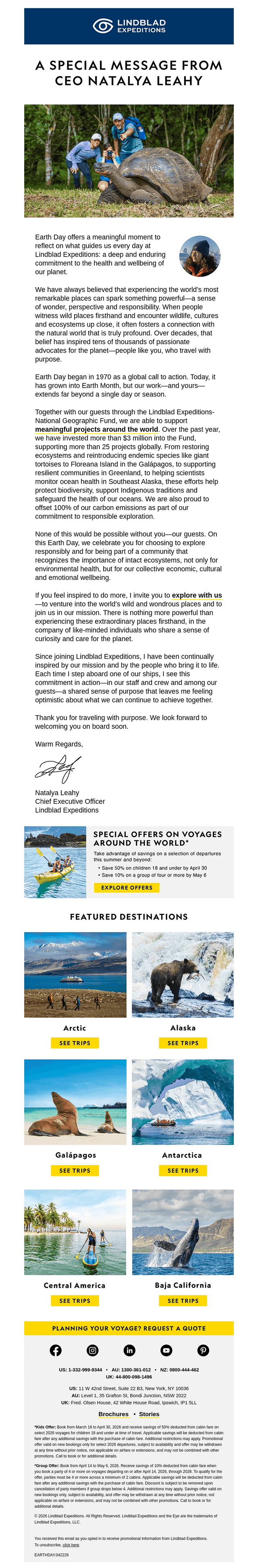 Lindblad Expeditions email from Wed, Apr 22, 2026