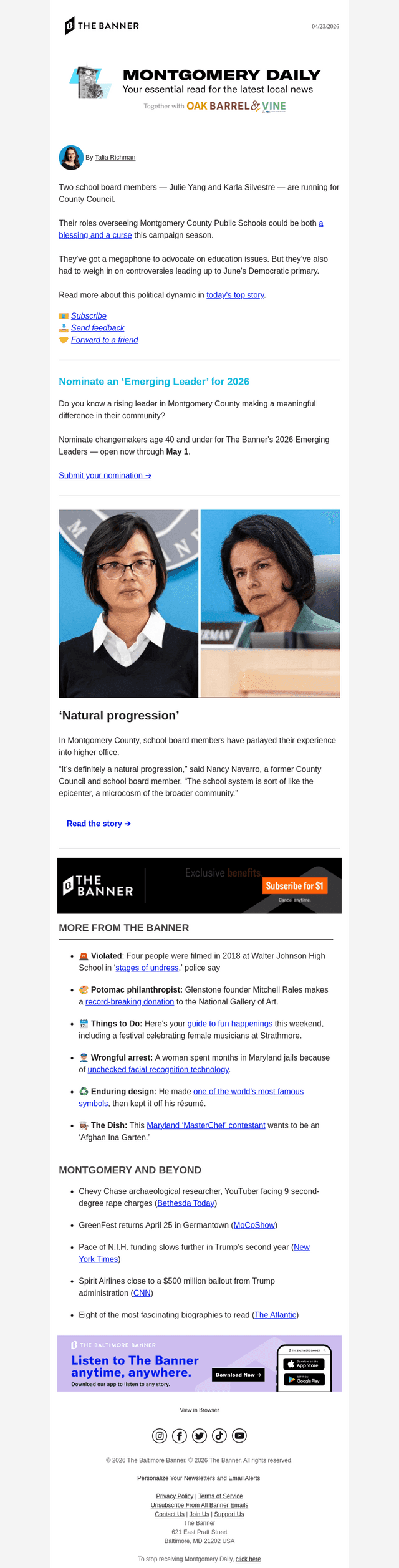 The Baltimore Banner email from Thu, Apr 23, 2026
