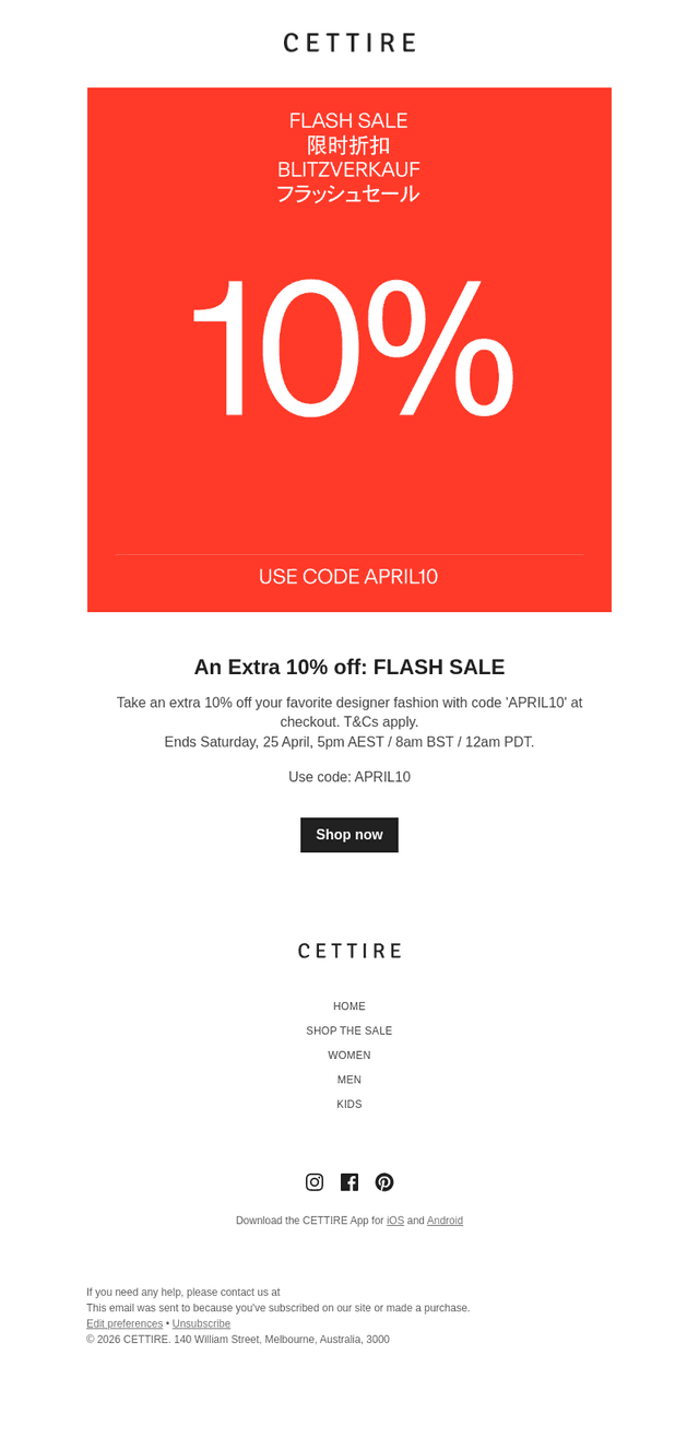 An Extra 10% off: FLASH SALE