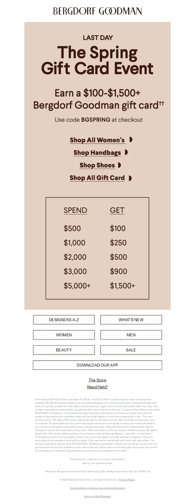 Bergdorf Goodman email from Fri, Apr 24, 2026