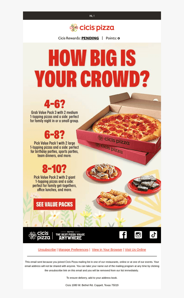 Cici's Pizza email from Fri, Apr 24, 2026