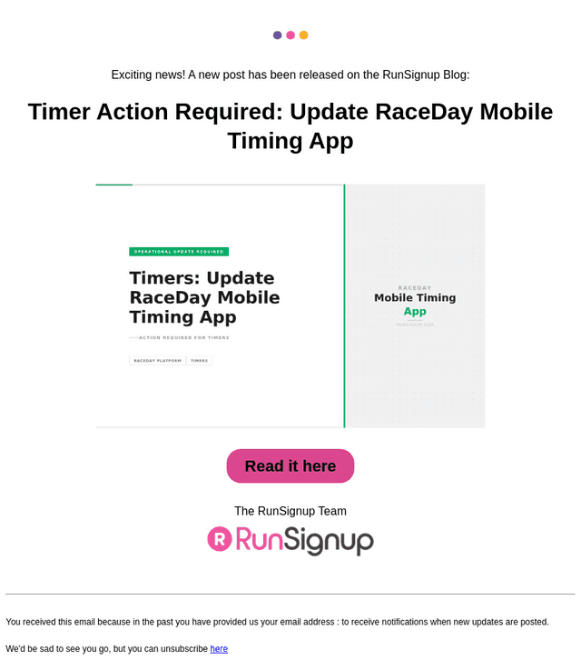 RunSignUp email from Fri, Apr 24, 2026