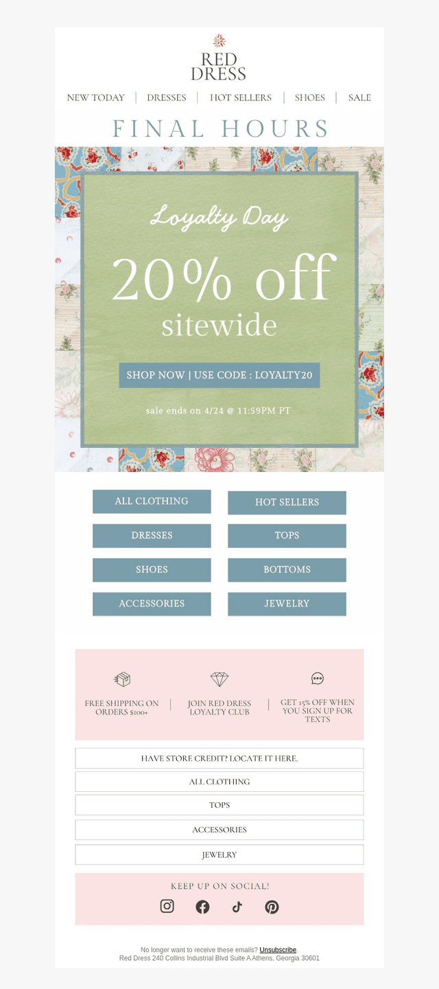 FINAL HOURS 20% OFF