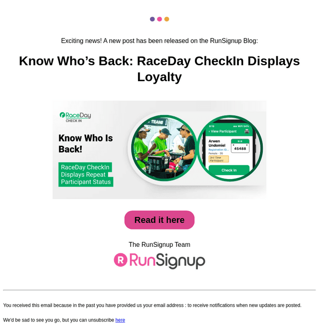 RunSignUp email from Sat, Apr 25, 2026