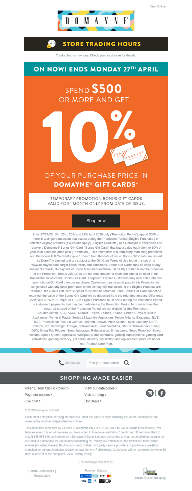 Domayne email from Sat, Apr 25, 2026