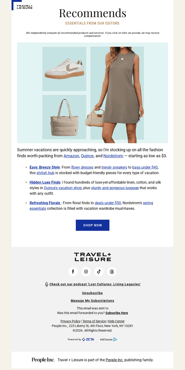 Travel + Leisure email from Sat, Apr 25, 2026