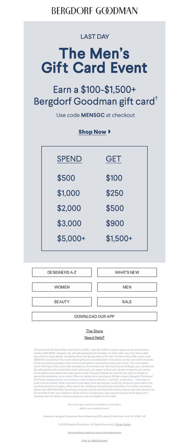Bergdorf Goodman email from Sat, Apr 25, 2026