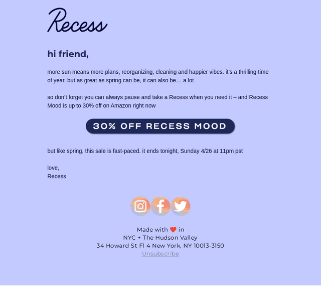 up to 30% off Recess Mood