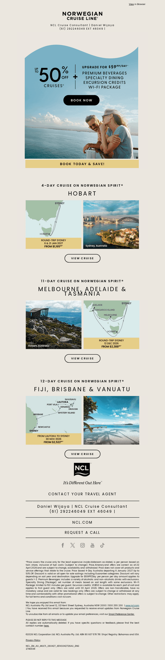 Norwegian Cruise Line email from Mon, Apr 27, 2026