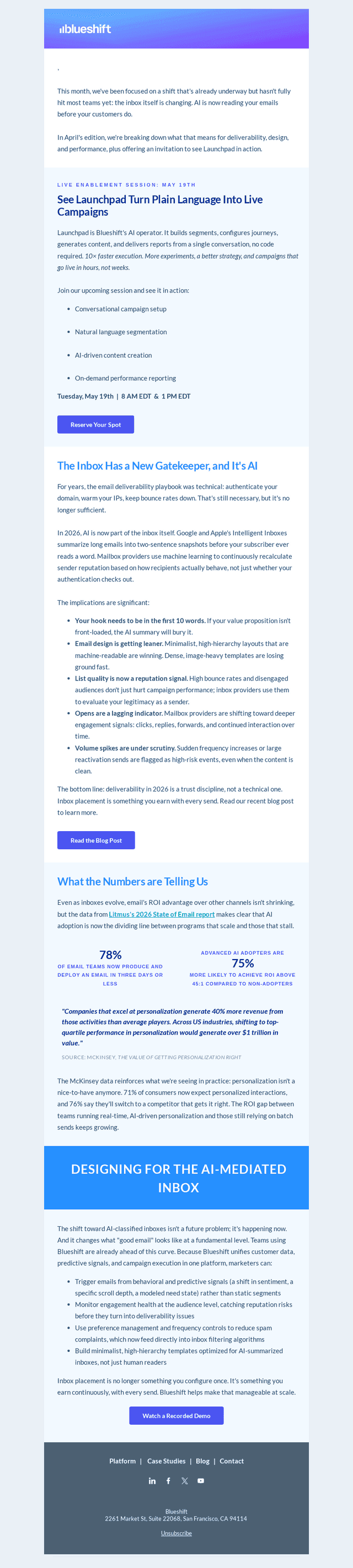 Blueshift email from Mon, Apr 27, 2026