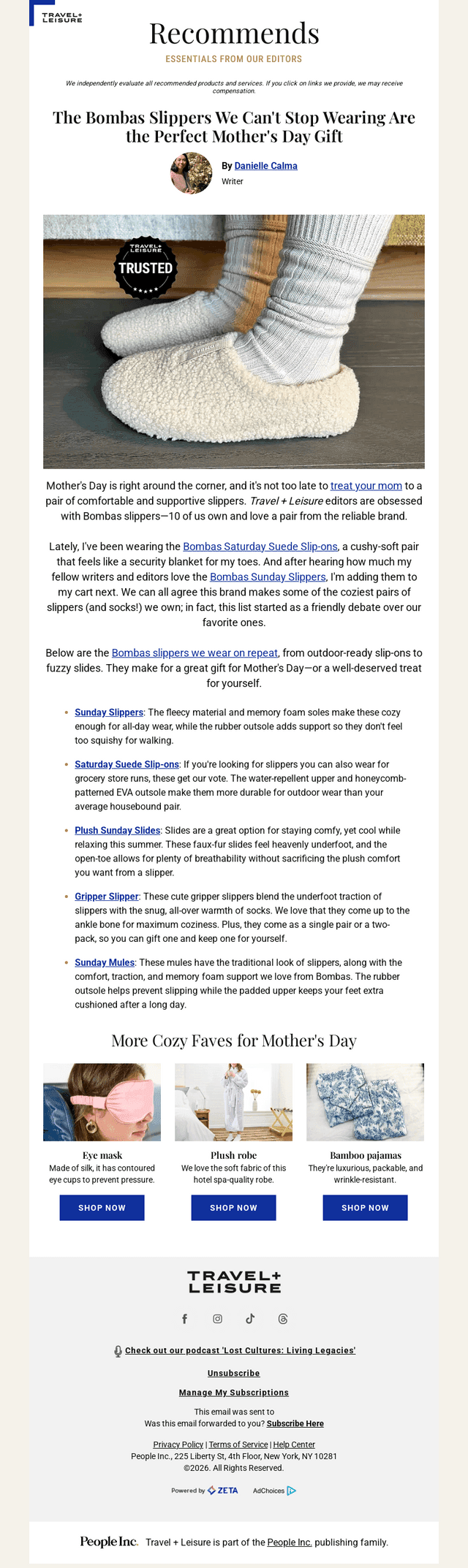 Travel + Leisure email from Mon, Apr 27, 2026
