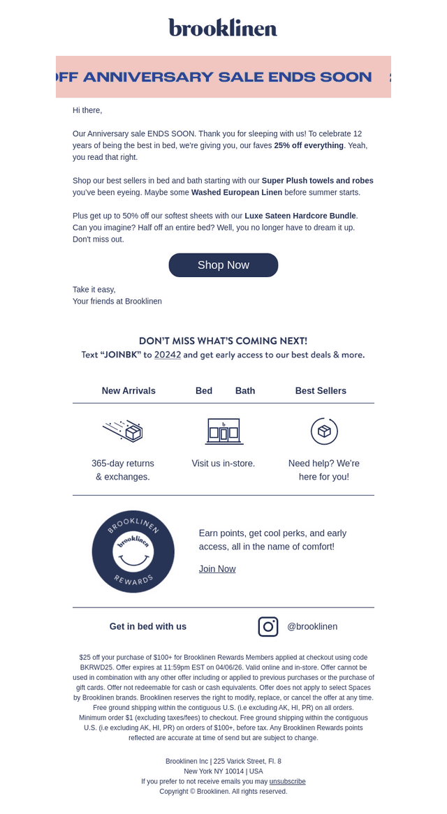 Brooklinen email from Mon, Apr 27, 2026