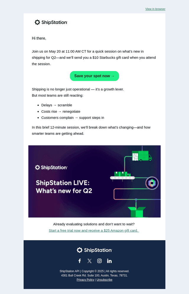 ShipStation email from Mon, Apr 27, 2026