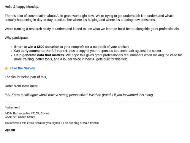 Instrumentl email from Mon, Apr 27, 2026