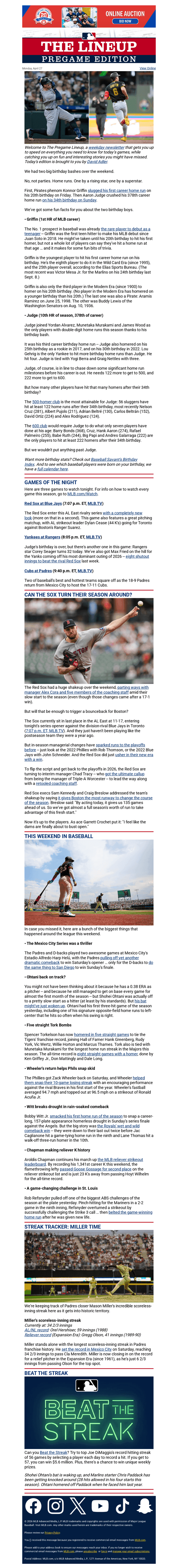 MLB email from Mon, Apr 27, 2026