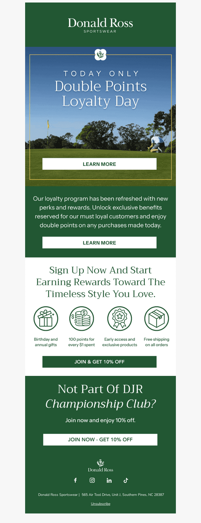 Donald Ross Sportswear email from Wed, Apr 29, 2026