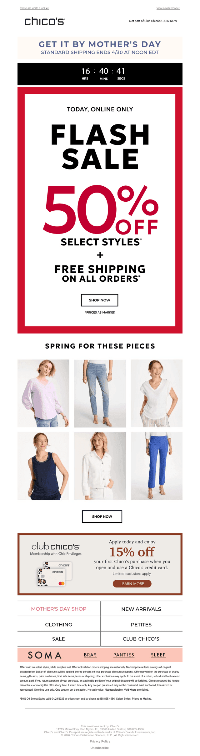 Today Only! 50% Off Select Styles+ Free Shipping