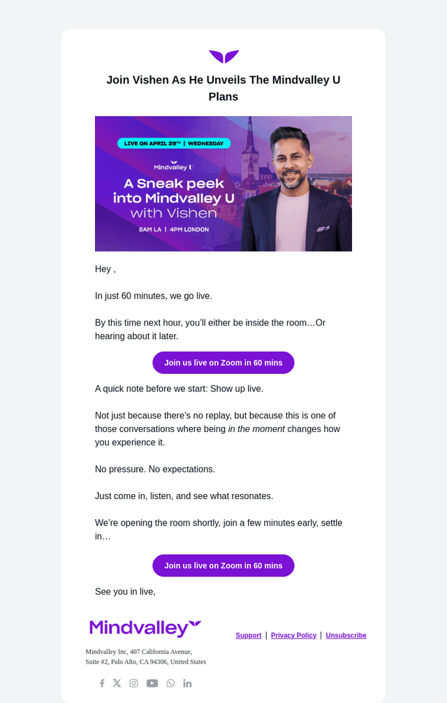 Join Vishen LIVE in 60 mins..