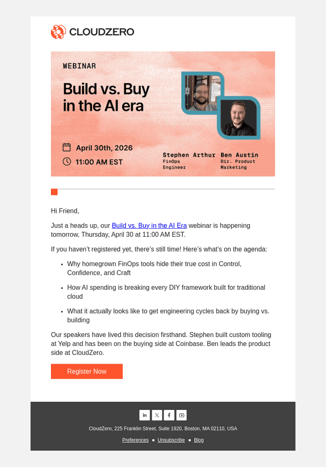 CloudZero email from Wed, Apr 29, 2026