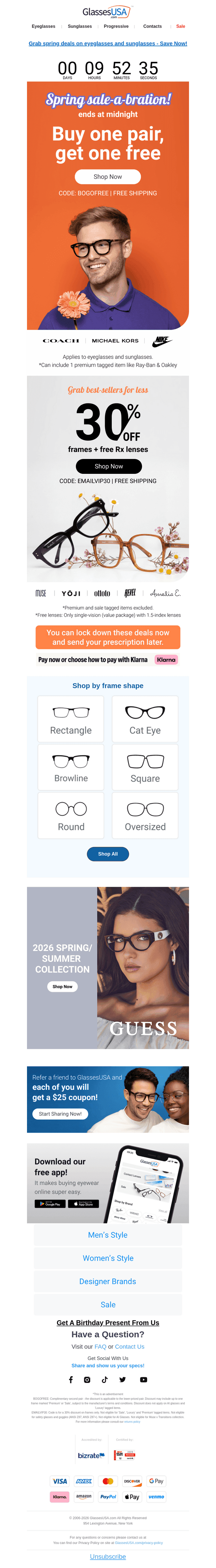 Glasses USA email from Wed, Apr 29, 2026