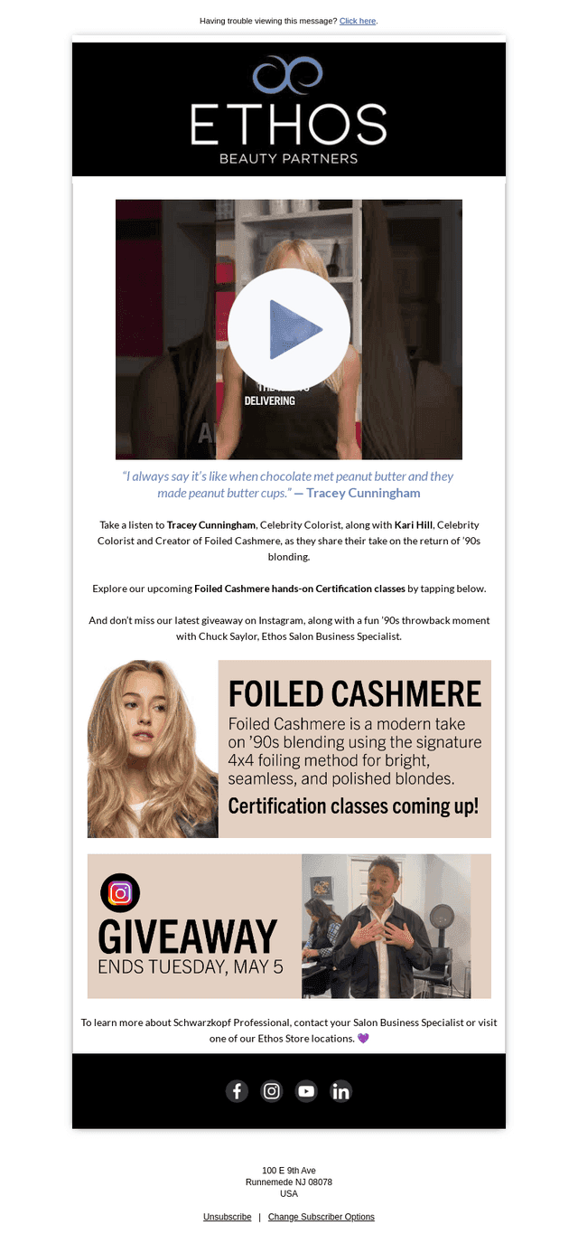 Ethos Beauty Partners email from Wed, Apr 29, 2026