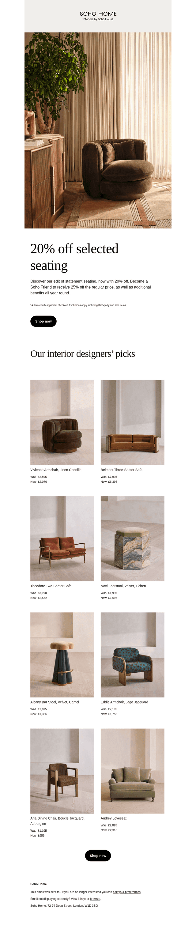 Our designers’ edit: 20% off seating